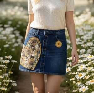 Upcycled Heart Denim Skirt
